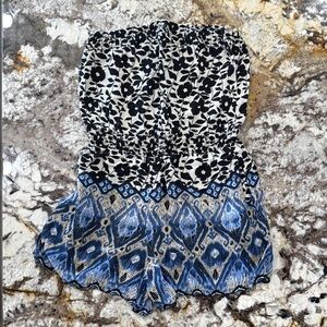 Floral and Geometric Print Romper w/ Pockets